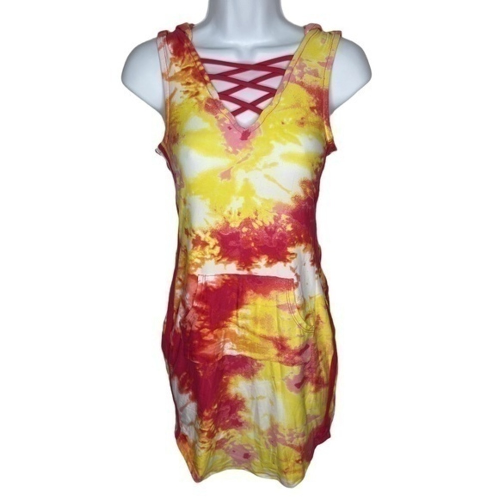 NOBO No Boundaries Dress‎ Red Yellow White Tie Dye Athleisure Hoodie Junior XS 1